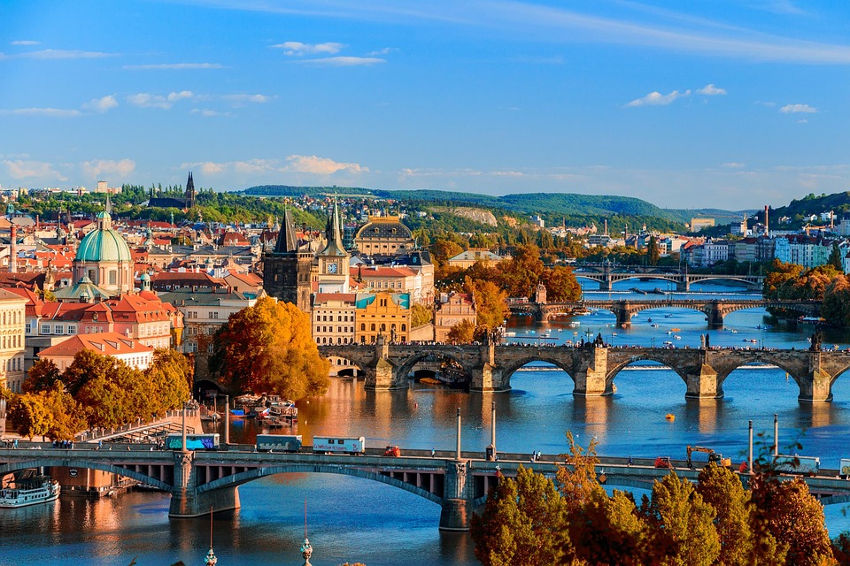 Water Bridges Town City Prague Cityscape Czechia